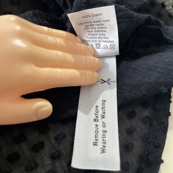 J Crew Blouse Shirt Women Sz 0 Black Button Polka Dot Sheer Burn Out Tuxedo NWT - Picture 8 of 9